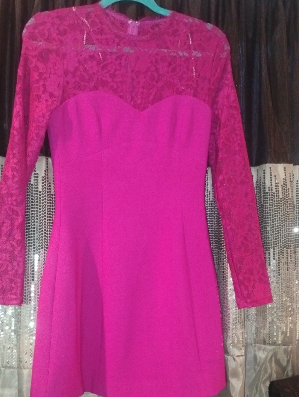 Elliatt Hot Pink Lace Yoke Long Sleeve Fit & Flare Dress